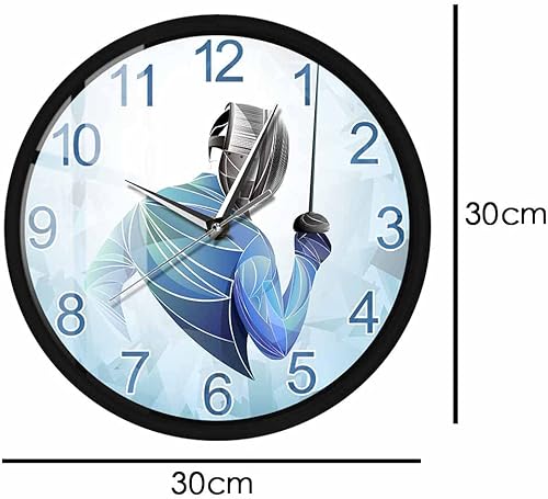 Miniatura 4 de Reloj de pared LED luminoso con control de sonido, esgrima para el hogar, marco de metal, relojes de cuarzo silencioso, arte de pared con esgrima,