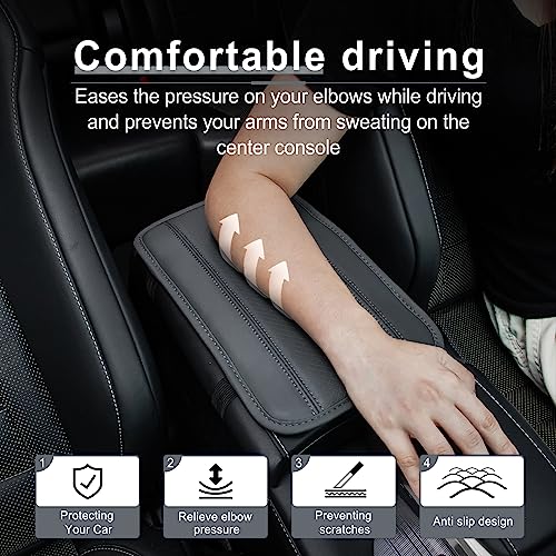 Image of Amiss Car Center Console Pad, Universal Waterproof Car Armrest Seat Box Cover, PU Leather Auto Armrest Cover Protector,Vehicle Interior Accessories fits SUV /Truck /Car (Gray)