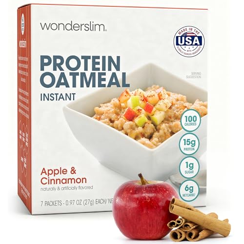 Wonderslim Instant Protein Oatmeal, Apple & Cinnamon, Gluten Free, Low