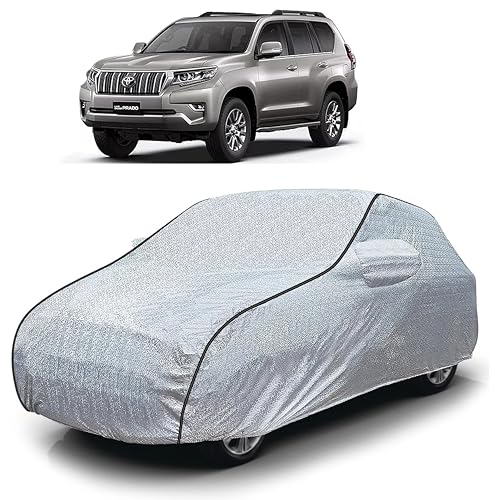 Image of Sulfar 100% Waterproof Car Body Cover Compatible with Mirror for Toyota Land Cruiser Prado (Triple Stitched, Full Bottom Elastic, Magic Silver with Black Piping)