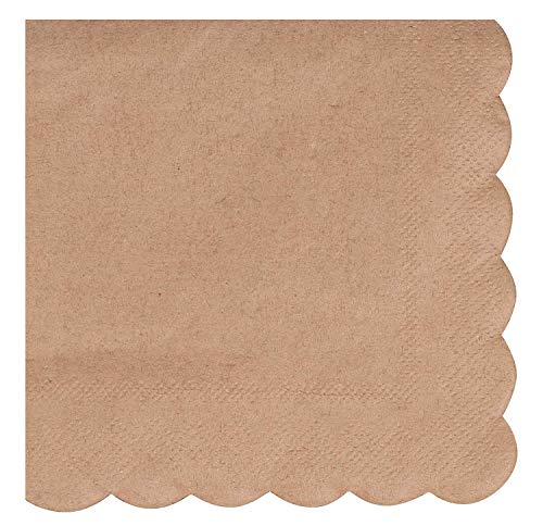 Kraft Scalloped Edge Paper Napkins (5 x 5 In, Brown, 100 Pack)