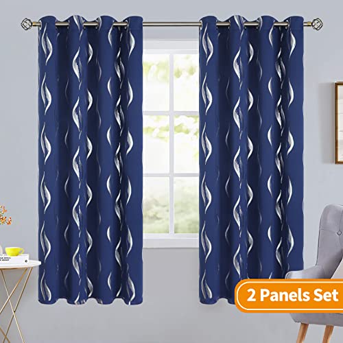 Image of BGment Wavy Navy Blue Blackout Curtains 72 Inch Length 2 Panels Set, Thermal Insulated Privacy Grommet Window Drapes for Kids Boys Bedroom, 52 x 72 Inch