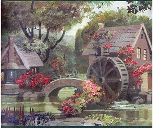 Concord Wallcoverings Wallpaper Border Victorian English Cottages And Mill Pattern For Living Room Farmhouse Trailer House, Colors Green Brown Red Yellow Blue Pink, Size 10 Inches By 15 Feet 5805070 #TOP1