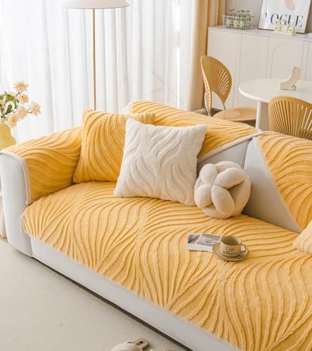 Housse de canapé lavable en jacquard 3D extensible jaune