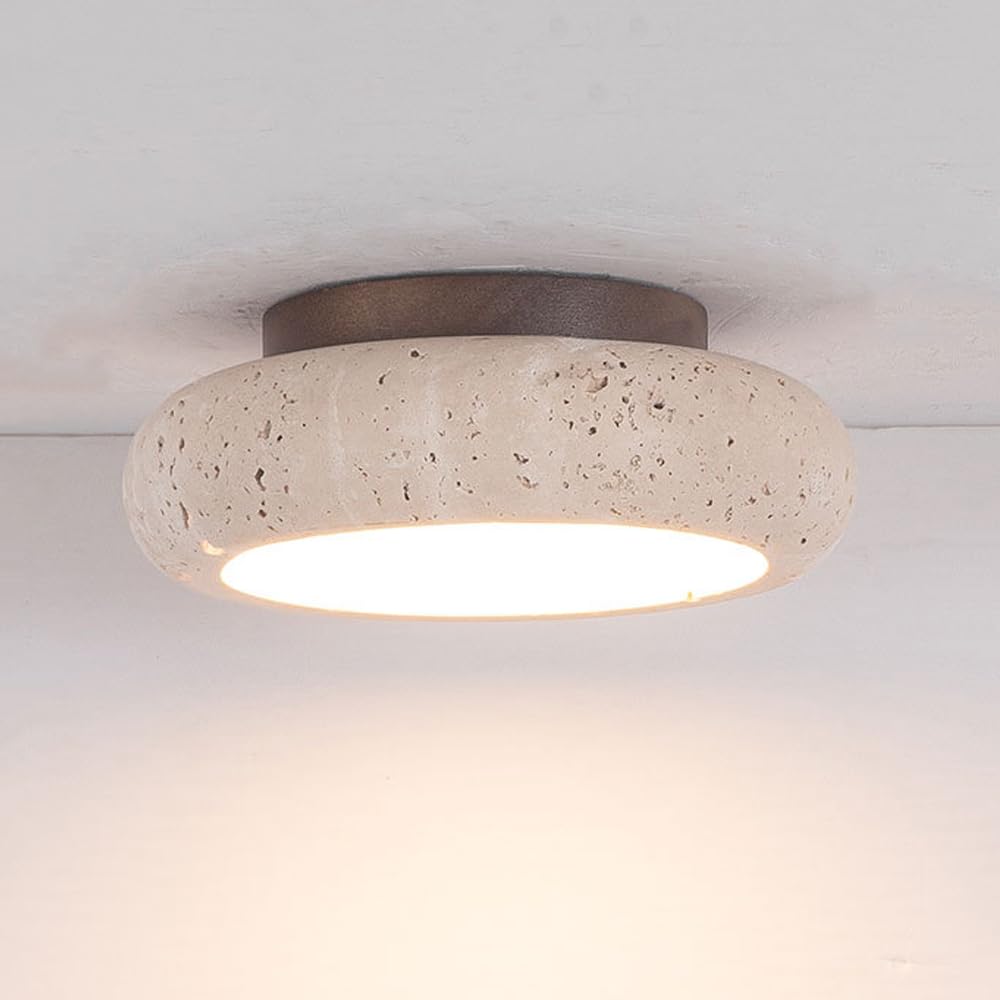 MESOVFCA Modern Round Travertine Ceiling Lights,Flush Mount Ceiling Light for Hallway Corridor Entryway Bedroom Minimalist Warm Ambient Decorative Illumination Fixture