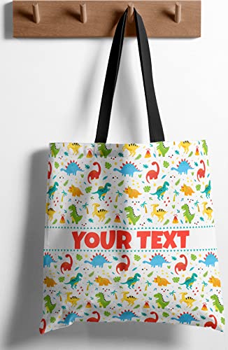Personalized Tote Bag - Dinosaurs, Custom Name/Text, Reusable w/Straps, Canvas Cloth Fabric, Customized Gift Idea, Christmas/Holiday/Birthday Present, 18x182