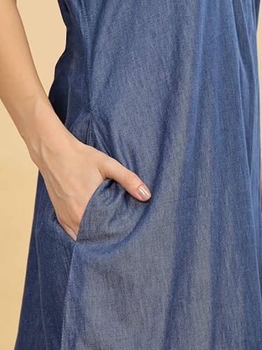 Image of 9shines Label Stylish Denim Cotton Nighty Maxi for Women | Full Length Trendy Nightgown | Premium Nightdress | Nightwear | Embroidery Nighty with Pocket (9SDS)