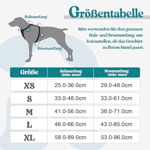 rabbitgoo Hundegeschirr Mittelgroße Hunde, Anti Zug Geschirr mit Kontrolle, No Pull Verstellbar Hundegeschirr Grosse Hunde, Atmungsaktiv Reflexstreifen Brustgeschirr Sichere Führung Dunkelgrün M
