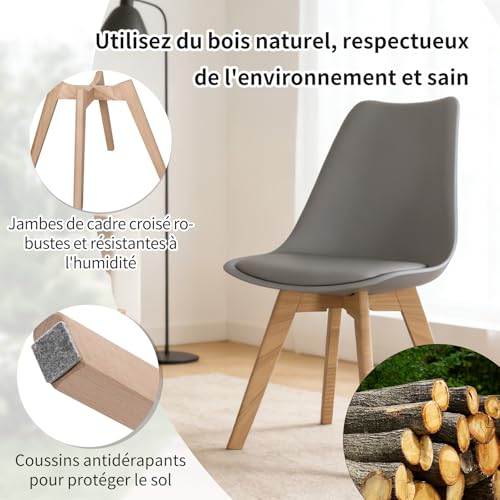 Lot 4 chaises scandinaves ergonomiques PU gris YLGJ&TIDY