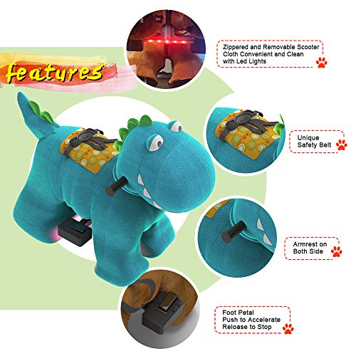 HOVER HEART Rechargeable 6V/7A Plush Animal Ride On Toy for Kids (3~7 Years Old) with Safety Belt (Dinosaurs)