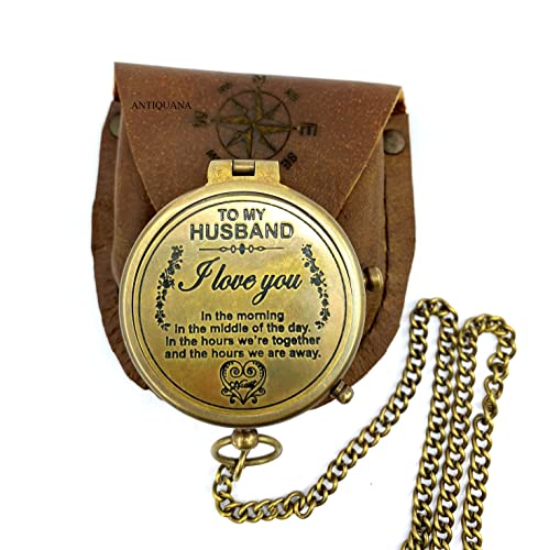 Brújula de latón con estuche de cuero y cadena miniatura 1