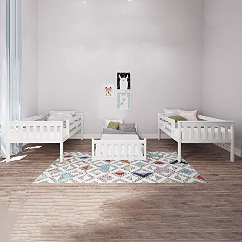 Image of Max & Lily Triple Twin Bunk Bed, Solid Wood Bed Frame For Kids, No Box Spring Needed, Easy Assembly, White