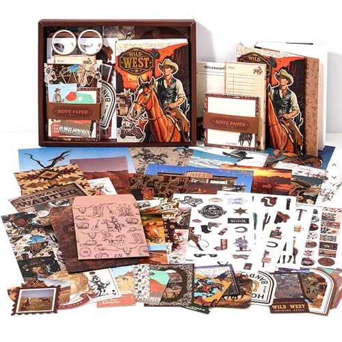 Image of The AutoStory Cowboy Scrapbook Album A6 Junk Journal Rustic Desert Stickers Vintage Rodeo Collage Paper Washi Tape DIY Craft Art Diary Supply Decor Present for Adults Teens (Wild West, Brown)