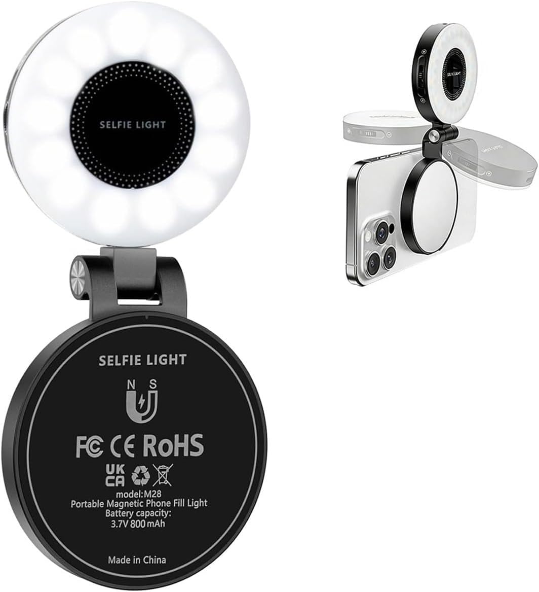 Phone Magnetic Selfie Light, Folding Mobile Fill Light, Phone Ring Light with 360ºRotation LED Adjustable Brightness Mirror Selfie Fill Ring with 3 Light Modes for Photography Vlog Live