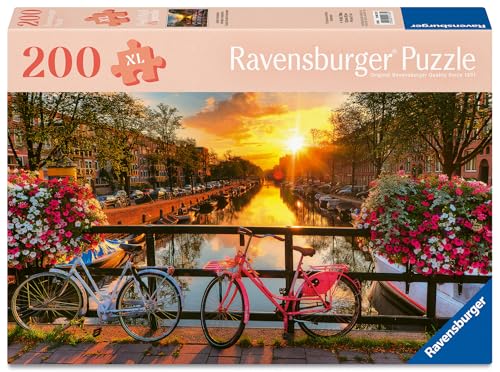 Ravensburger Sunset in Amsterdam 200-Piece Jigsaw Puzzle | Feel Well & Puzzle Range | Premium Adult & Kids Puzzle with Scenic Canal Bicycles & Flowers