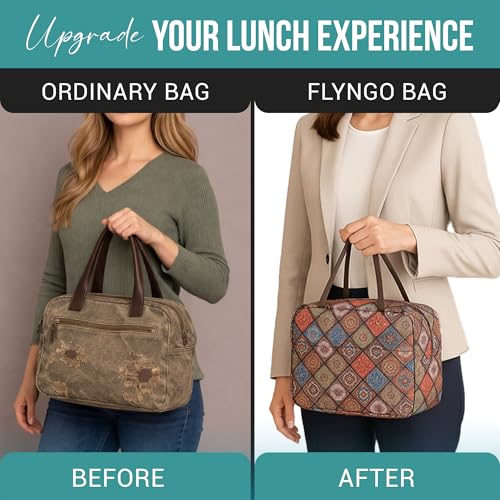 Image of FLYNGO Large Insulated Lunch Bag for Office, School, Women, Men, Tiffin Pouch Bag, Hot & Cold Lunch Box Bags for Boys, and Girls (Brown Mandala)