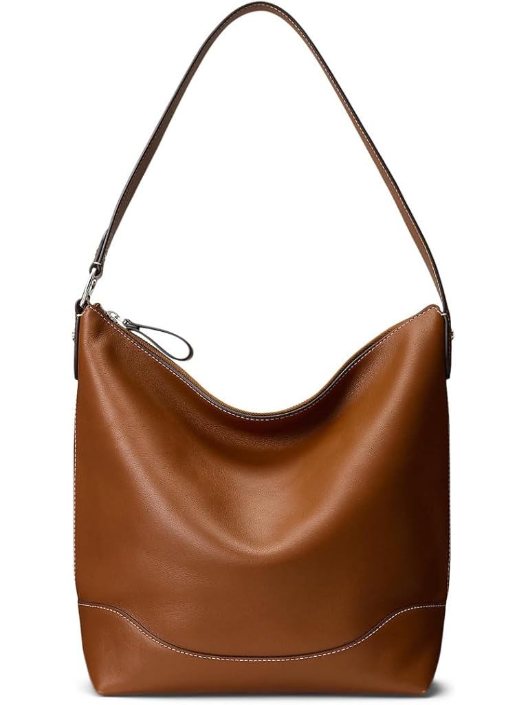 Tan Lauren Ralph Lauren Leather Large Tasha Bucket Bag