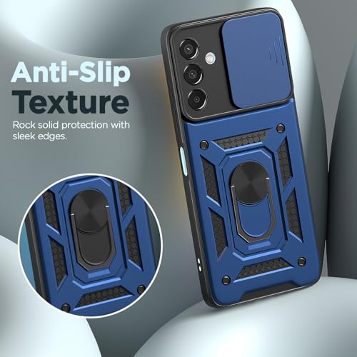 Image of Outlouders Back Cover for Samsung Galaxy M35 5G | D10 Tough Armor 360 Protection Case with Sliding Camera Shield & Ring Holder Stand Bumper Case (Blue)