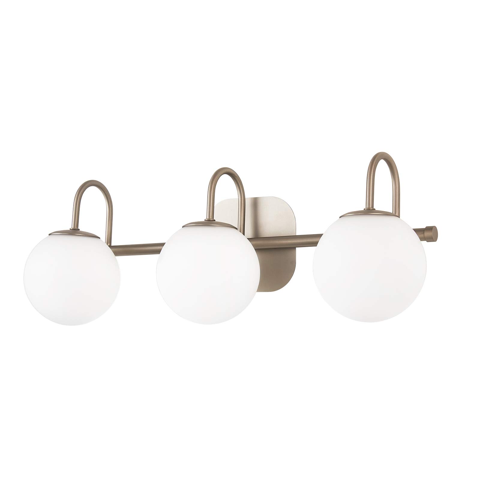 YXNKK G9 Lámpara de Espejo Baño 3 Luces 57CM, Vintage Luz de Espejo de Baño con Pantalla de Vidrio Redonda, Aplique de Pared Baño de Arte de hierro, para Dormitorio, Tocador, Lavabo,Sand nickel