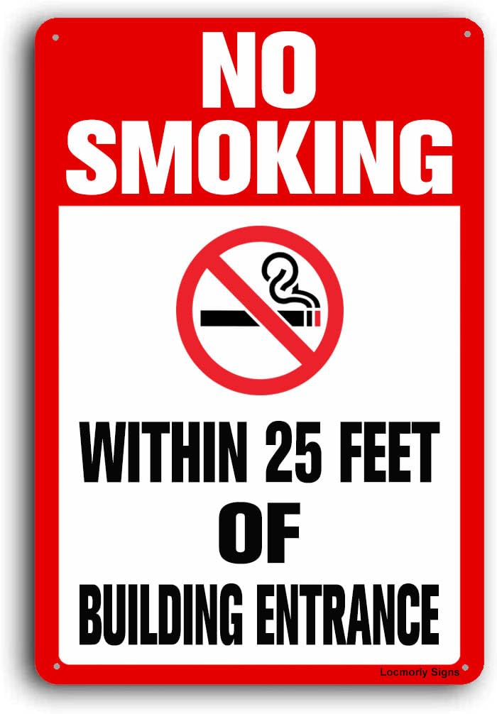 (2-Pack) Metal Tin Sign No Smoking Within 25 Feet Of Building Entrance Sign, 8x12 Inch, Aluminum Sign