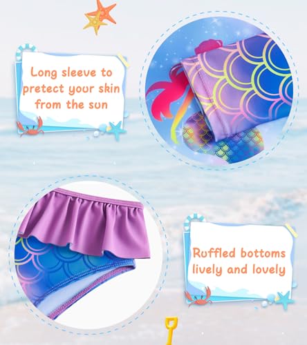 Image of UNIFACO Toddler Girls Swimsuit Rashguard Set Summer Beach Breathable Tankini with UPF 50+ Sun Protection 2-8T