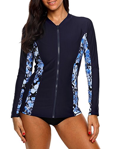 Image of ATTRACO Women's Rashguard Swimsuit Zip Front Sun Protection Swim Shirt UPF 50+