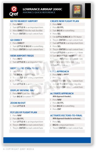 Lowrance Airmap 2000C/1000 Qref Card Checklist (Qref Avionics Quick Reference)      Cards – December 9, 2008