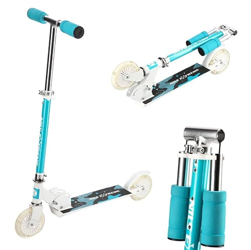Nils Extreme Trottinette pour enfants adolescents et adultes - Roues LED - Trottinette pour enfants avec roulement ABEC5 - Vélo de ville pliable - Guidon réglable en hauteur - Menthe - HD505 Cover