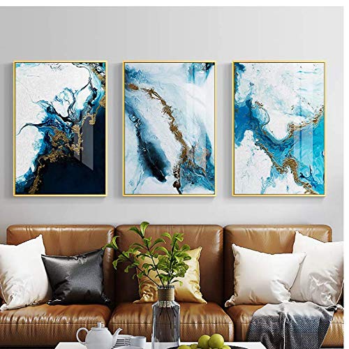 Peinture et imprimer décor unique sur toile nordique bleu or 50x70cm