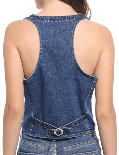 Foucome Womens Denim Vest Button Up V Neck Cropped Jean Vest Top2