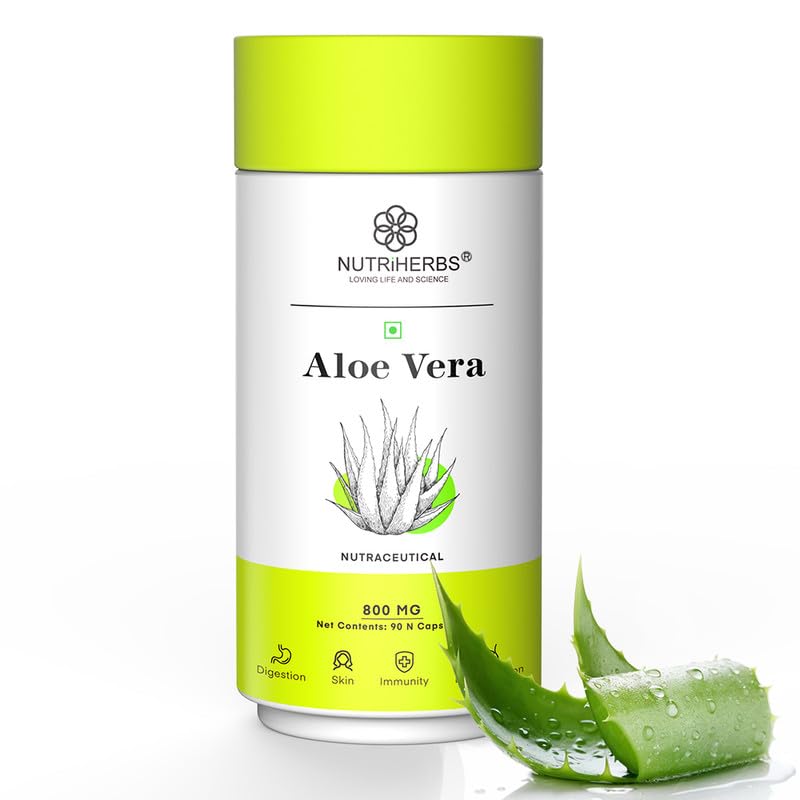 NUTRiHERBS Aloe Vera Capsules 800mg | Pure Aloe Vera Extract for Skin, Hair, Immunity & Digestion | Herbal Skin Care & Digestive Health Supplement | 90 Capsules (B072QW9N6Q) Amazon Price History, Amazon Price Tracker