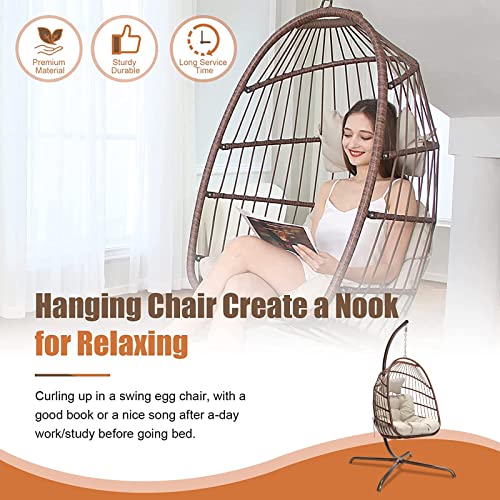 Nicesoul® Swing Egg Chair With Stand Indoor Outdoor Wicker Rattan Patio Basket Hanging Chair With Uv Resistant Cushions Steel Frame 350Lbs Capaticy For Bedroom Balcony Patio (Brown) #TOP3