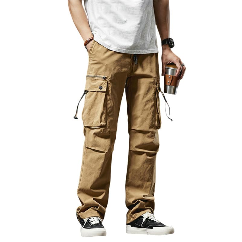 Pantalon cargo extensible homme kaki coupe droite confortable pour bouger librement