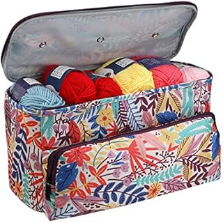 Coopay Yarn Storage, Project Bag for Crochet and Knitting, Knitting Bags and Knitting Organizers, Knitting Bag with Compartment and Pocket, Large Wool Bag Yarn Holder 12×6.1×7.3 Inches, Forest