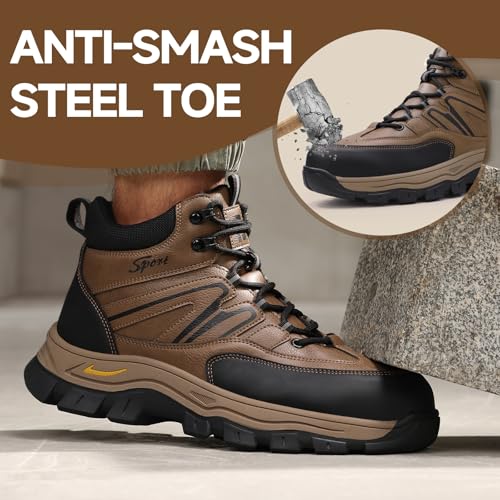 Image of Steel Toe Work Shoes for Men, Lightweight Safety Shoes with Puncture Resistant Midsole, Comfortable Protective Work Shoes for Warehouse Factory Light Construction