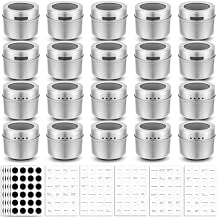 Bekith 20 Pack Magnetic Spice Jars, Magnetic Spice Containers for Refrigerator, Seasoning Tins with Clear Top Lid, 240 PVC Spice Label Set