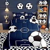 jejeloiu Football Comforter Set Queen Size Kids Soccer Ball Pattern Comforter for Boys Girls Teens Sports Theme Bedding Set Breathable Football Court Duvet Set Room Decor Quilt Set