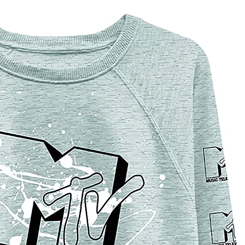 Mtv Ladies Long Sleeve Sweatshirt - I Want My 90S Throwback Logo - Raw Edge Cut Raglan Fleece Sweatshirt (Heather Grey, X-Large) #TOP5