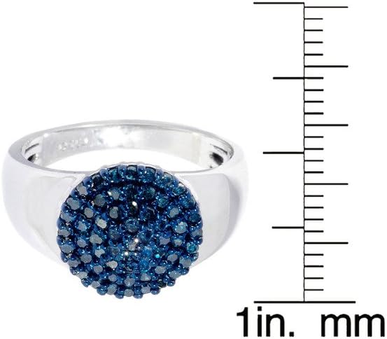 925 Sterling Silver with Genuine 1/2 CTTW Round Shape Blue Diamond Cluster Engagement Wedding Ring for Women's