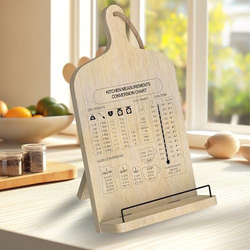 ZEUMIE Bamboo Cookbook Stand, Adjustable Cookbook Holder Stand, Recipe Book Holder with Measurement Conversion Chart, Cook Book Stand for Kitchen Counter, Essential Accessories Gifts for Bakers Women