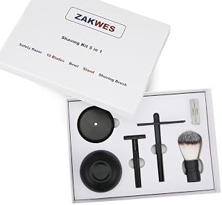 Men's Shaving & Grooming Set, Double Edge Safety Razor, Shaving Brush, Razor & Brush Stand,10 Blades, Shaving Bowl, Valentine Gift For Men, Gift for Fathers/Dads (Black).
