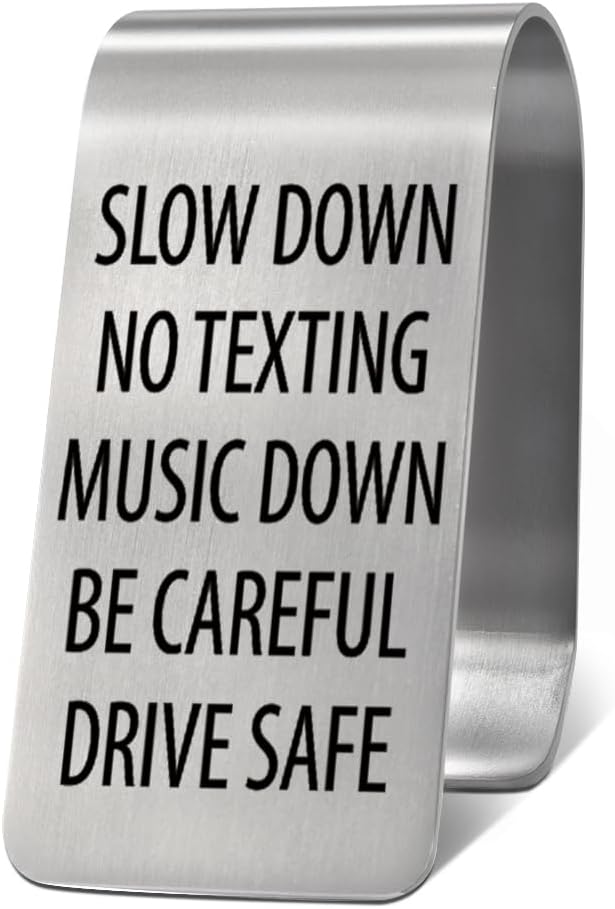 Slow Down No Texting Music Down Be Careful Drive Safe Visor Clip for Cars, Daily Reminders Car Visor Clip for Son Daughter Dad Husband Boyfriend, New Driver Gifts, Drive Safety Gifts