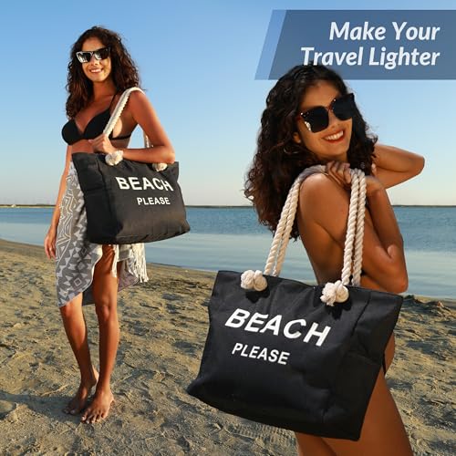 Large Canvas Beach Tote Bag with Zipper Women Swim, Travel, Shopping, Gym and Beach Holiday Cruise Essentials3