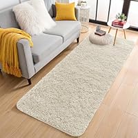 Aspire Homeware Cream Fluffy Bedroom Rug Lounge Area Rugs 60x220 cm for Living Room Large Plush Carpet Modern Soft Shaggy Pile Faux Fur Rug for Home