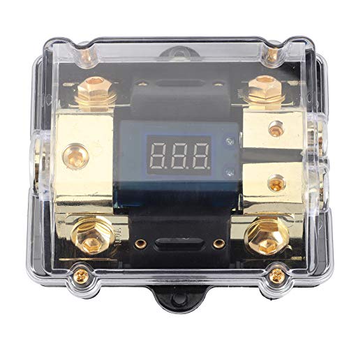 Fused Holder Box, Transparent Cover Fused Holder Block 100A 1 in 2 Out with LED Digital Voltage Display Power Distribution Block Replacement for Car Yacht Audio, 4.3 x 3.7 x 1.6in