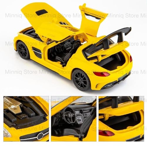Image of 1 /32 Merceedes Benz SLS AMG GT Future Model Car - Exclusive Alloy Metal Pullback Toy with Openable Doors, Lights, and Music for Kids (1:32 Merceedes SLS- Yellow)