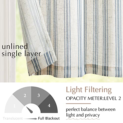 Jinchan Striped Valance Window Treatment Linen Valance For Windows Small Window Valance Farmhouse Valance Curtain Light Filtering Tie Up Flax Valance 18 Inch Length Rod Pocket 1 Panel Blue On Beige #TOP4