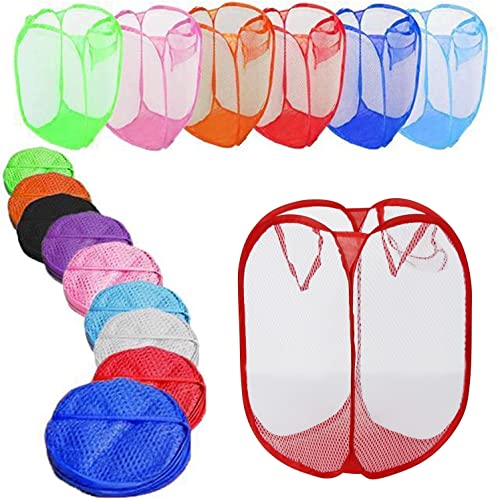 WARESHARK Laundry Bag Pop Up Washing Foldable Laundry Basket Bag Mesh Hamper Storage Storage Organiser Organizer for Laundry Room, Bathroom, Kids Room, College Dorm or Travel (Red)