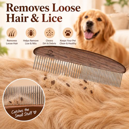 Dog & Cat Grooming Comb, Walnut Wood Handle for Matted Hair & Tangles - Image 5