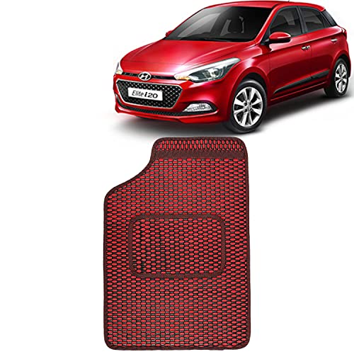 Image of Kingsway Dotted Design Car Floor Foot Mats Universal Fit for Hyundai Elite I20, Model Year : 2014-2017, Water and Dustproof, Color Red, Set of 5 Pieces